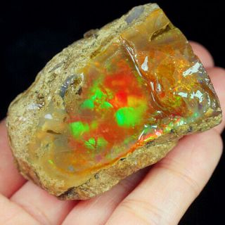 321ct Natural Ethiopian Crystal Black Opal Play Of Color Rough Specimen Ysjg872