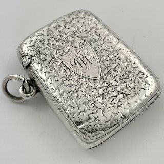 Antique Victorian Large Sterling Silver Vesta Case Birmingham 1876 - 41g