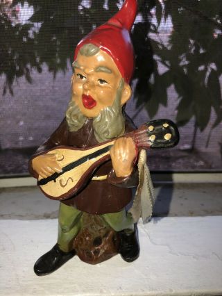 Vintage Heissner Terra - Cotta Gnome Singing West Germany 7 1/4 "