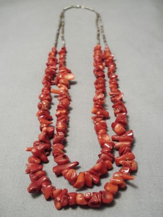 Stunning Vintage Navajo Coral Sterling Silver Native American Necklace