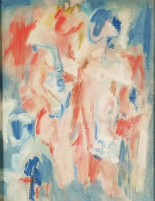 Vintage Mid Century American NY Expressionist Oil Painting Nude Abstract Figures 7