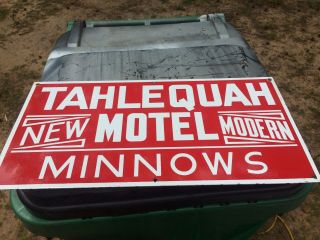 Vintage Tahlequah Motel Porcelain Sign,  Minnow Sign,  Cherokee Oklahoma