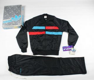 Vtg 80s Adidas Mens Small Spell Out Trefoil 2 Piece Run Dmc Track Suit Black
