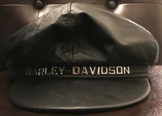 Vintage Harley Davidson Captain Hat Black Leather