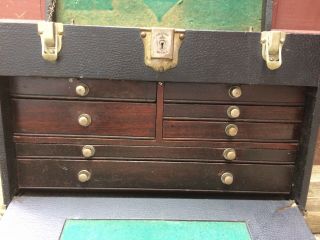 Vintage Gerstner Machinist Tool Box Chest Wood 7 Drawer w Key Leather 3