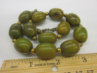 Vintage Large Bold Swirled Green Yellow Brown Bakelite Bead Necklace Strand 2