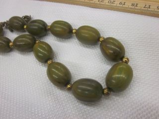 Vintage Large Bold Swirled Green Yellow Brown Bakelite Bead Necklace Strand 3
