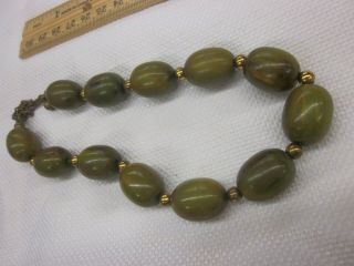 Vintage Large Bold Swirled Green Yellow Brown Bakelite Bead Necklace Strand 4
