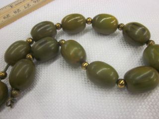Vintage Large Bold Swirled Green Yellow Brown Bakelite Bead Necklace Strand 5