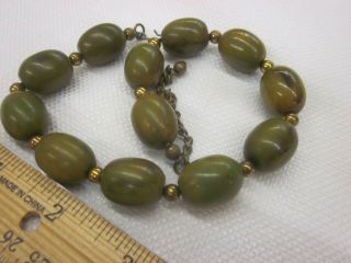 Vintage Large Bold Swirled Green Yellow Brown Bakelite Bead Necklace Strand 6