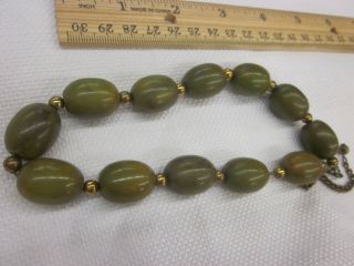 Vintage Large Bold Swirled Green Yellow Brown Bakelite Bead Necklace Strand 7