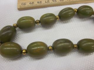 Vintage Large Bold Swirled Green Yellow Brown Bakelite Bead Necklace Strand 8