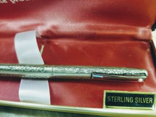 Vintage Sterling Silver White Dot Sheaffer Ballpoint Pen Grapevine Etch