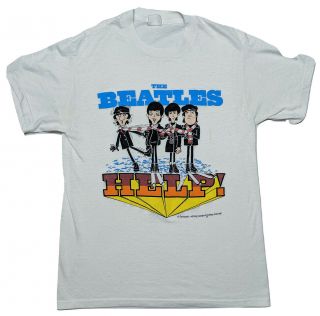 Vintage 1987 The Beatles Help T - Shirt Cartoon Art Apple Corp White Extra Small
