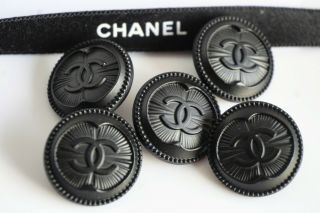 Vintage Chanel Buttons Set Of 5 Cc Logo 20 Mm Black Color Made In France
