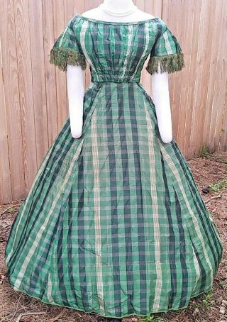 Antique Civil War Era Silk Dress C.  1860s Victorian Vintage