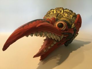 Vintage Indonesian Bird Mask Polychrome Folk Art Wood Balinese Java Bali Barong