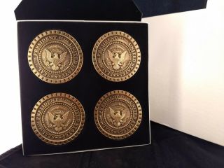 RARE Seal of the President of the United States Brass Coaster 4 Piece Gift set 11