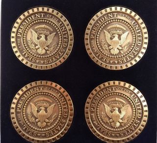 Rare Seal Of The President Of The United States Brass Coaster 4 Piece Gift Set