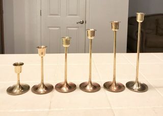 Vintage Brass Candlesticks 6 Graduated Height Tapered Candle Holders Polished
