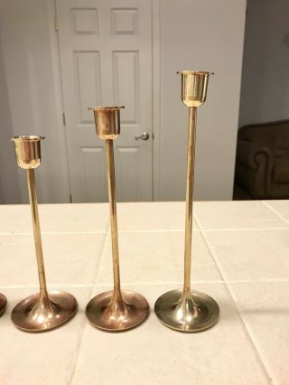 Vintage Brass Candlesticks 6 Graduated Height Tapered Candle Holders Polished 2