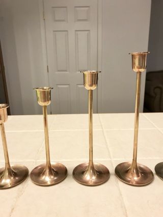 Vintage Brass Candlesticks 6 Graduated Height Tapered Candle Holders Polished 3