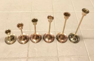 Vintage Brass Candlesticks 6 Graduated Height Tapered Candle Holders Polished 5