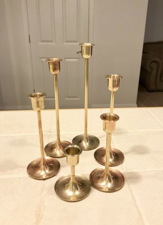 Vintage Brass Candlesticks 6 Graduated Height Tapered Candle Holders Polished 6