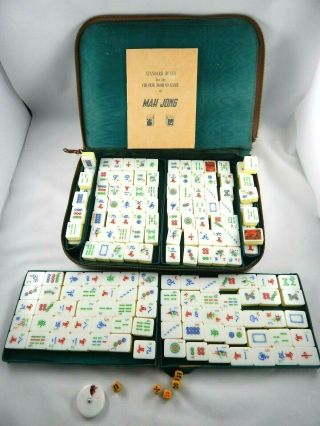 Vintage Mah Jong Set Leather Case 163 Tiles