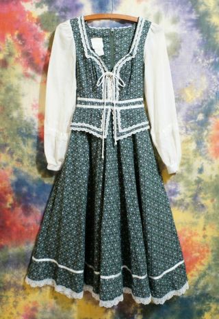 VTG 60s Gunne Sax Dress XS W/Pockets Floral peasant Prairie Corset Hippie Boho 4