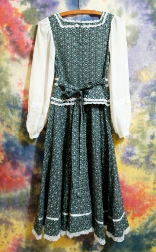 VTG 60s Gunne Sax Dress XS W/Pockets Floral peasant Prairie Corset Hippie Boho 7