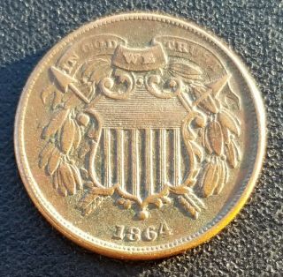 Very Rare 1864 Two Cent Piece,  Small Motto,  Xf,