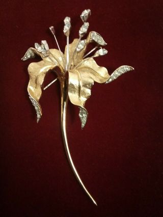 Vintage Marcel Boucher Brushed Goldtone Rhinestone Flower BROOCH No.  7921P 4