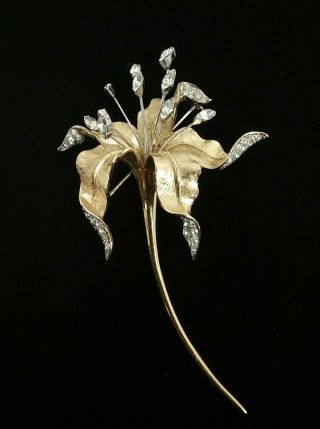 Vintage Marcel Boucher Brushed Goldtone Rhinestone Flower BROOCH No.  7921P 5