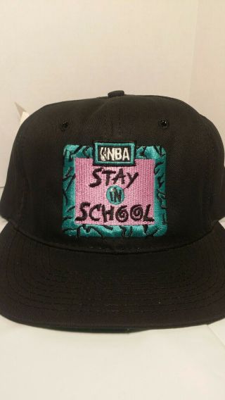 Vintage Starter Nba Stay In School Snapback Hat Cap Black 1990 