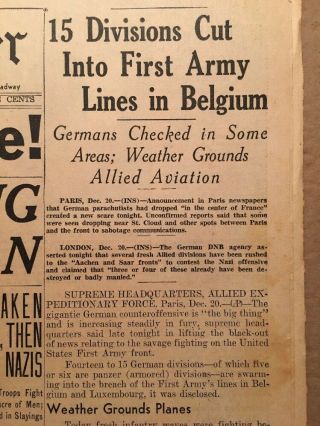 1944 December 21 Newspaper: LA Examiner: WW II Battle of the Bulge,  Chaplin 5