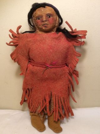 Rare Vtg Native American Indian Wood Cloth Doll 11 " By Mary Frances Woods 1930 