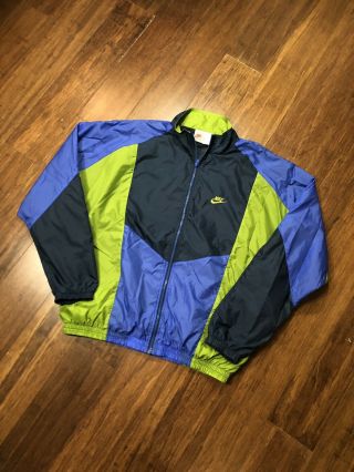 Rare Vintage 90’s Nike Multicolor Windbreaker Zip Up Jacket Sz L Green Blue Purp