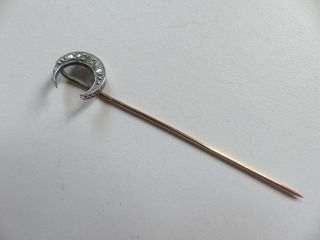 Antique Victorian 14k Gold & 5 Diamonds Moon Stick Tie Pin
