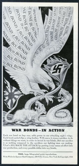 1944 American Eagle Vs Nazi Snake Artzybasheff Art Wickwire Steel Print Ad