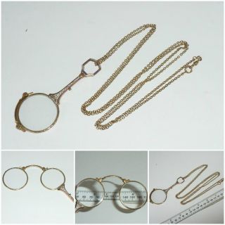 Antique Enamel Lorgnettes Pince Nez Spectacles & Guard Chain Muff Chain 50 Inch