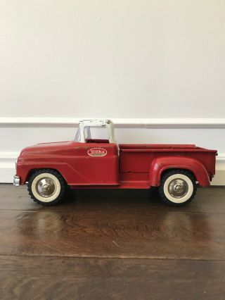 Vintage 1960s Tonka Stepside Pickup Truck Red White Roof.