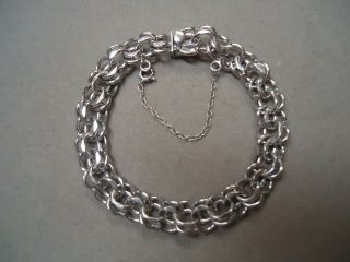 Vintage Elco Sterling Silver Big Chunky Double Ring Charm Bracelet 7.  25 " 22.  2g