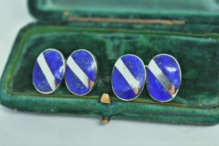 Vintage Sterling Silver Cufflinks With An Art Deco Lapis Lazuli Stone G521