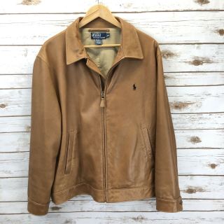 Vintage Polo Ralph Lauren Mens Soft Brown Leather Zip Moto Jacket Size Xl
