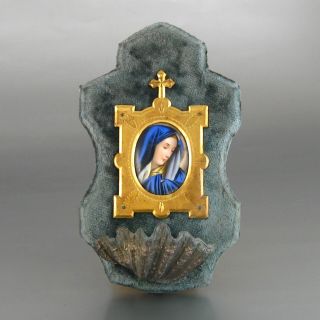 Vintage French Holy Water Font With Shell And Image Of The Virgin Mary