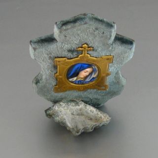 Vintage French Holy Water Font with Shell and Image of the Virgin Mary 5