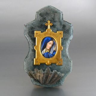 Vintage French Holy Water Font with Shell and Image of the Virgin Mary 7