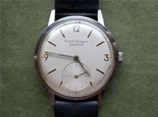 Large Vintage 1950s Girard Perregaux Sea Hawk Hand Wind Men Stailess Steel Watch
