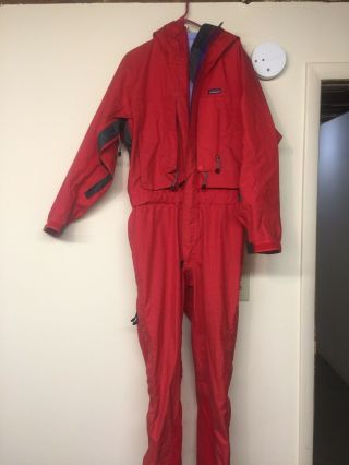 Patagonia Vtg Ski Snow Suit Red Hooded Full Body One Piece Zip (l)